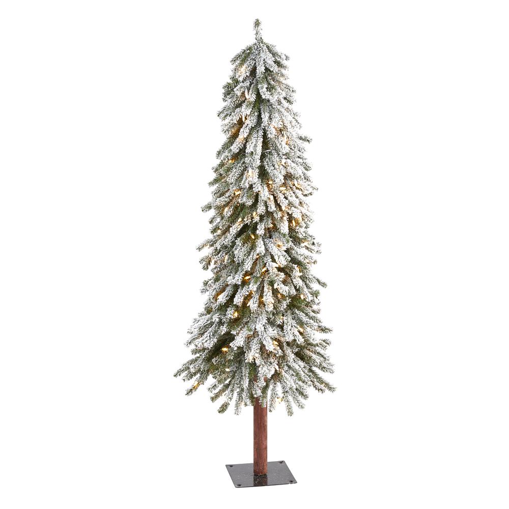 5ft. Flocked Grand Alpine Artificial Christmas Tree with 200 Clear Lights. Picture 1