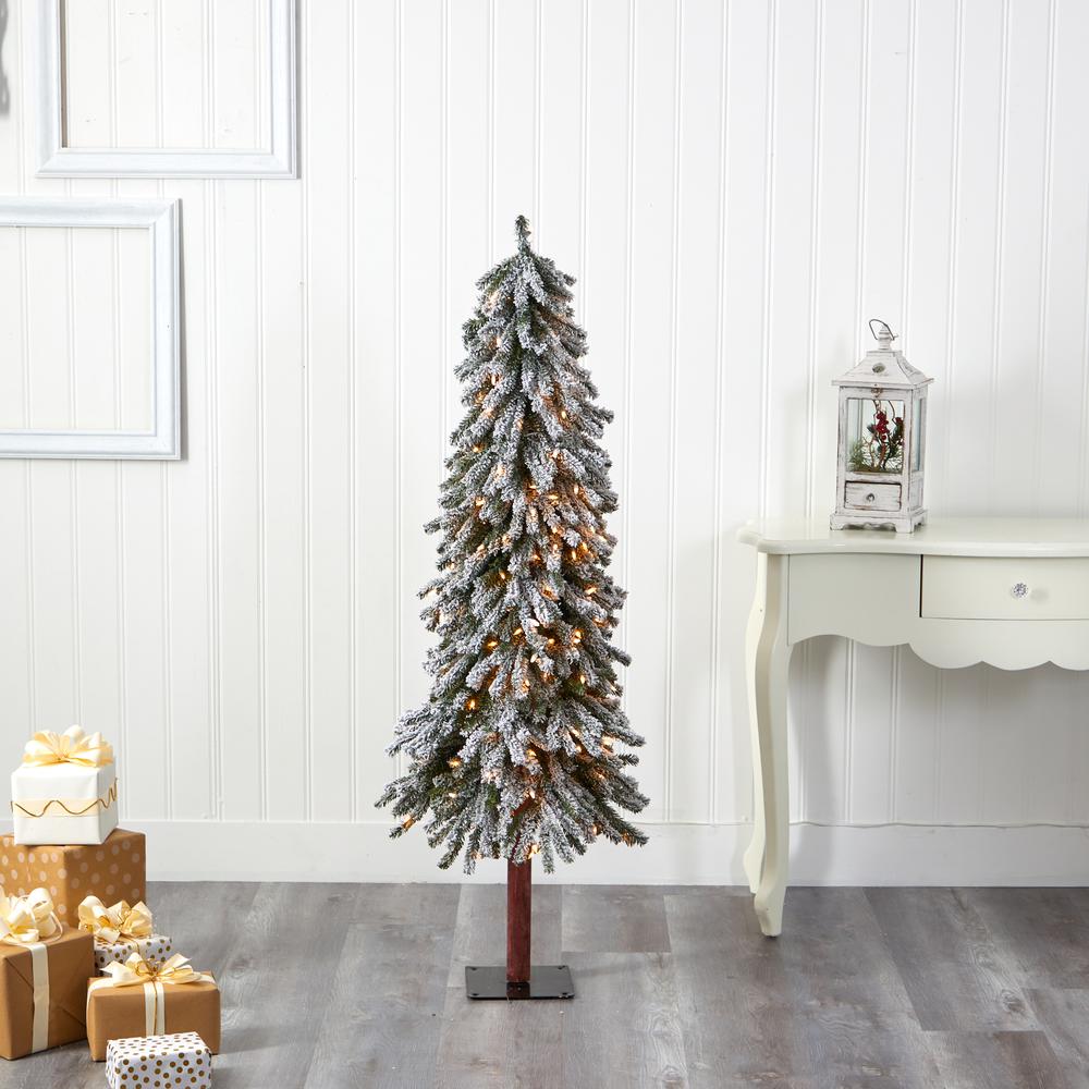 5ft. Flocked Grand Alpine Artificial Christmas Tree with 200 Clear Lights. Picture 5