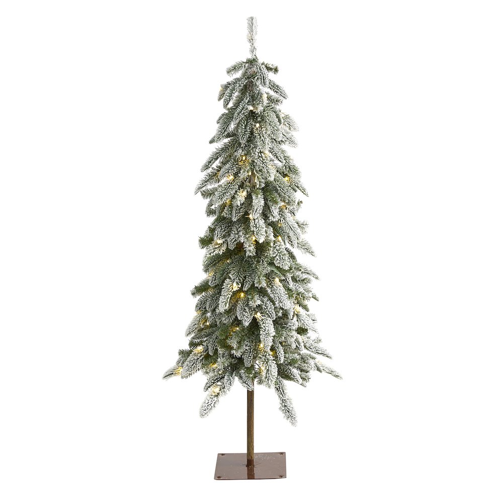 4.5ft. Flocked Washington Alpine Christmas Tree with 100 White Warm LED Lights. Picture 1