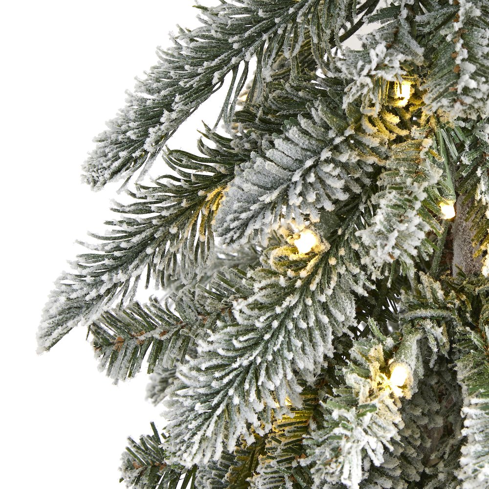 4.5ft. Flocked Washington Alpine Christmas Tree with 100 White Warm LED Lights. Picture 3