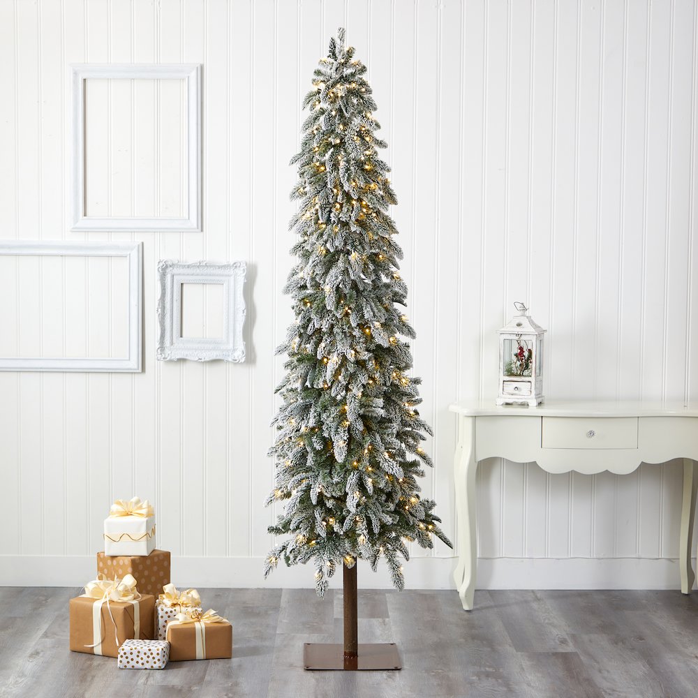 7.5ft. Flocked Washington Alpine Christmas Tree with 350 White Warm LED Lights. Picture 5