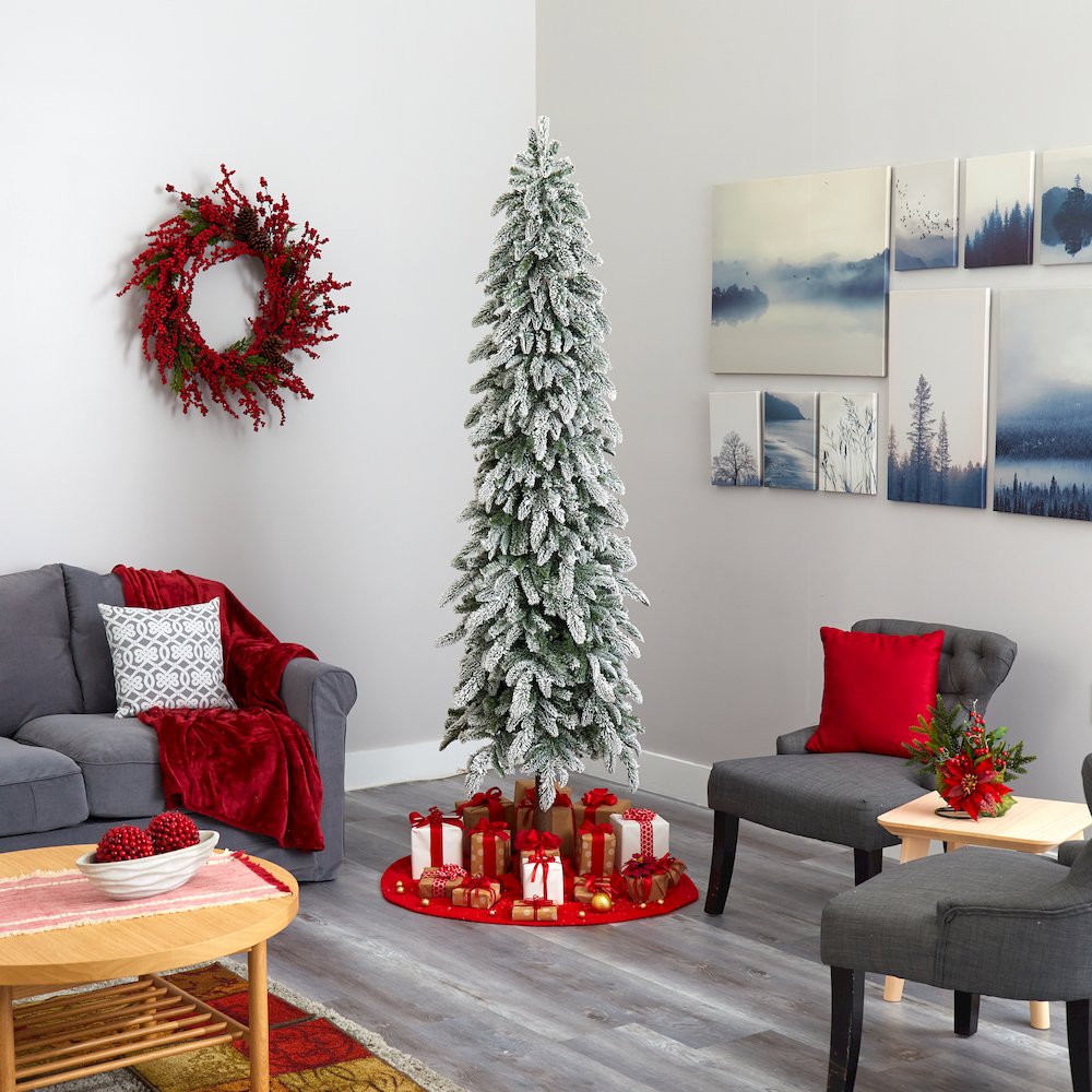 7.5ft. Flocked Washington Alpine Christmas Tree with 350 White Warm LED Lights. Picture 7