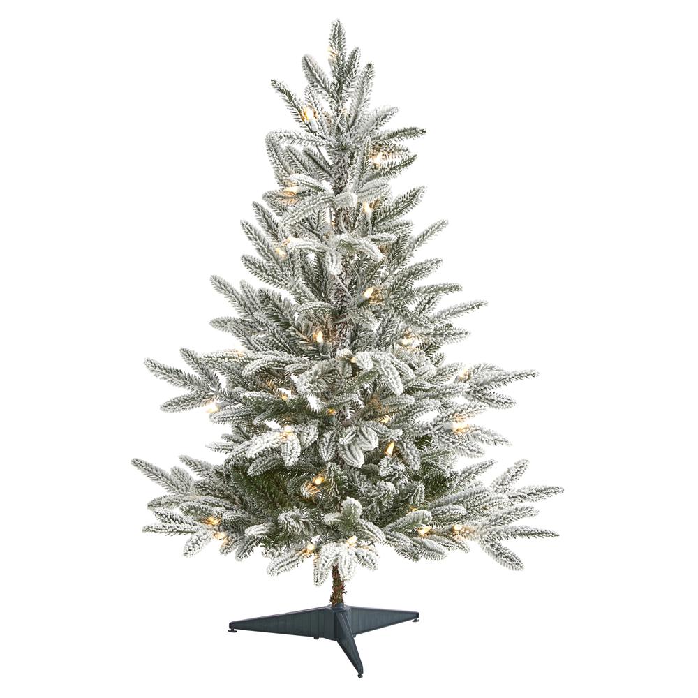 3ft. Flocked Manchester Spruce Artificial Christmas Tree with 50 Lights and 133 Bendable Branches. Picture 7