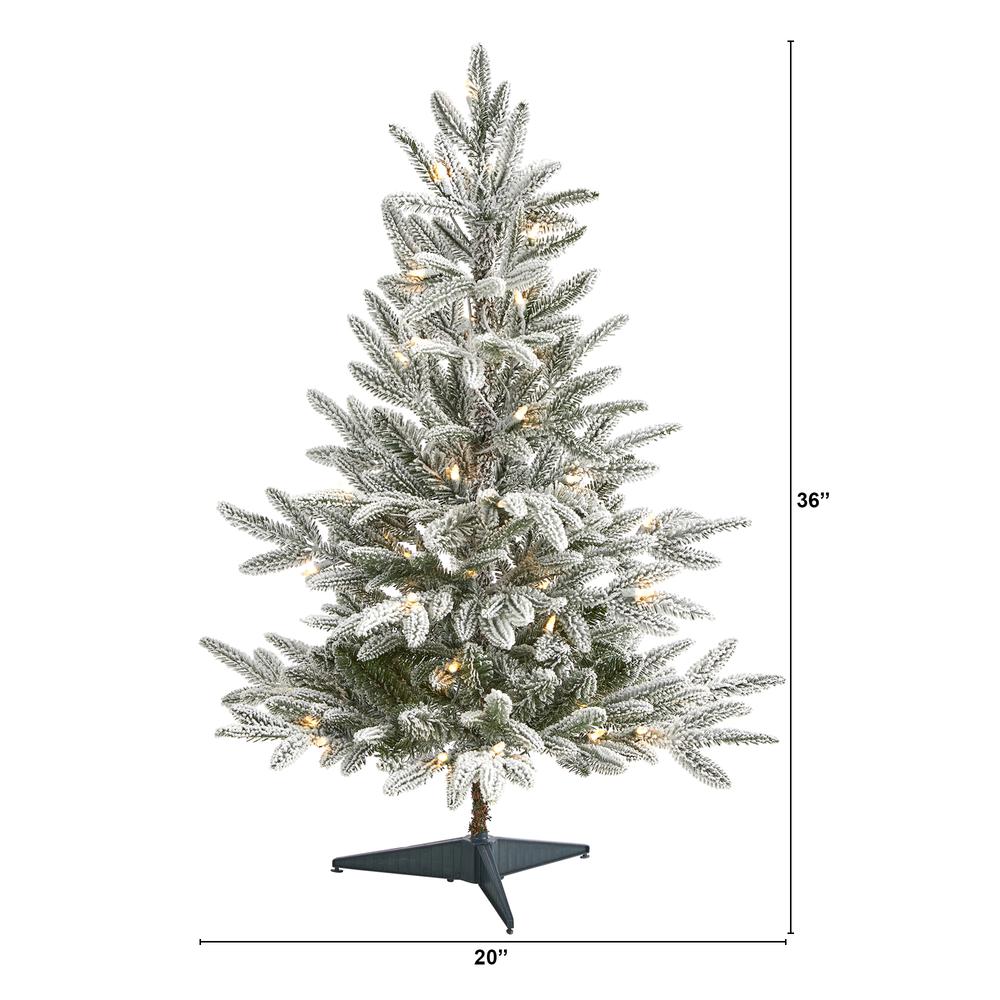 3ft. Flocked Manchester Spruce Artificial Christmas Tree with 50 Lights and 133 Bendable Branches. Picture 1