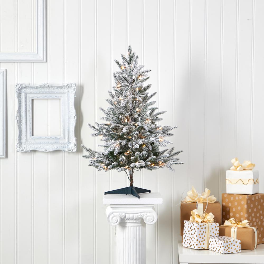 3ft. Flocked Manchester Spruce Artificial Christmas Tree with 50 Lights and 133 Bendable Branches. Picture 6