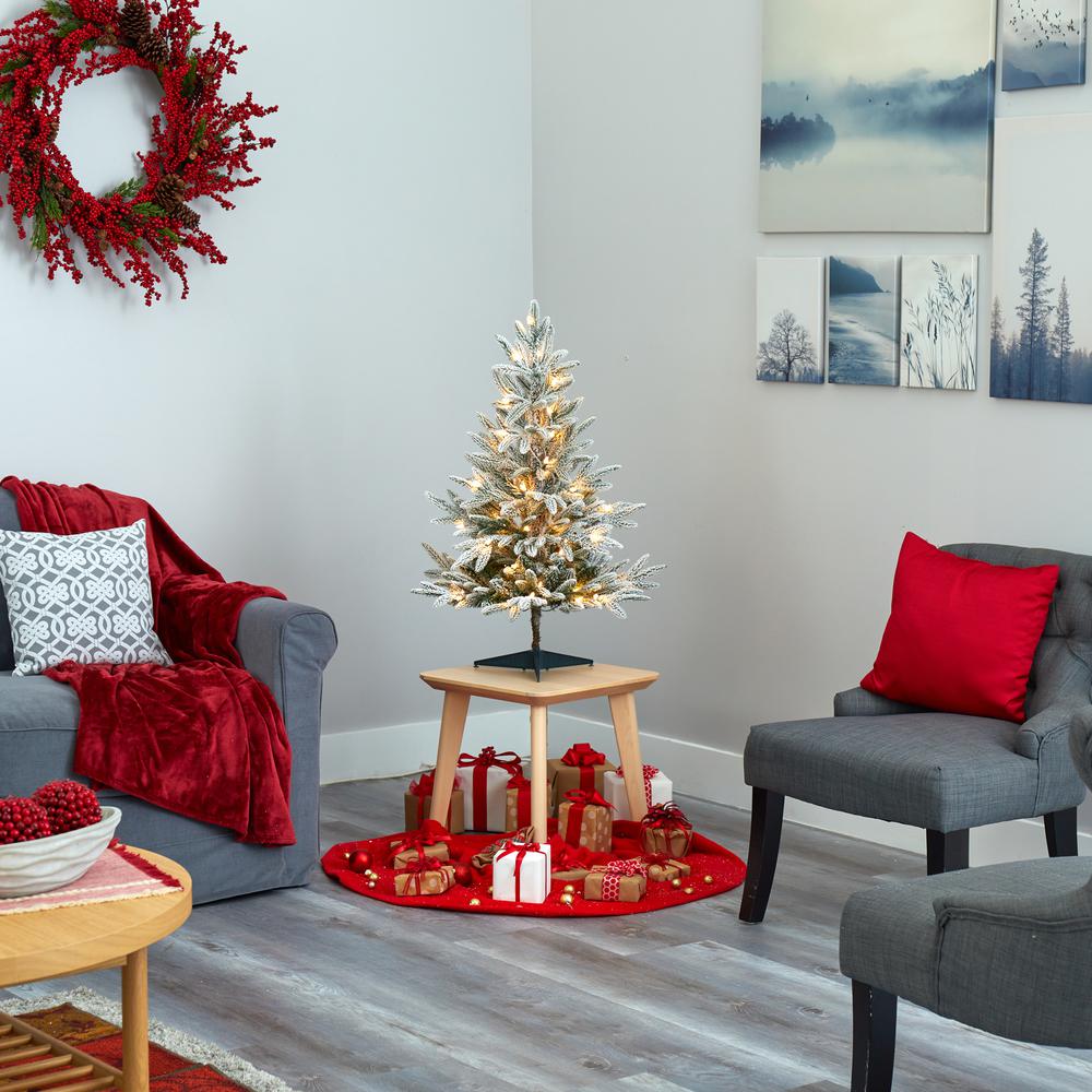 3ft. Flocked Manchester Spruce Artificial Christmas Tree with 50 Lights and 133 Bendable Branches. Picture 4