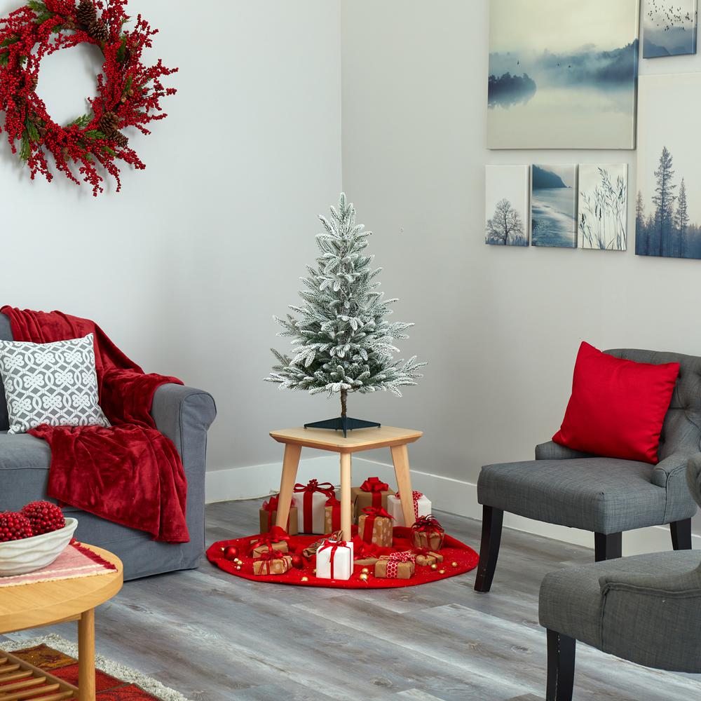 3ft. Flocked Manchester Spruce Artificial Christmas Tree with 50 Lights and 133 Bendable Branches. Picture 5