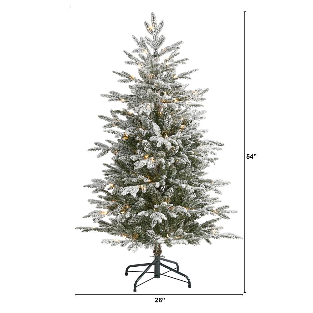 4.5ft. Flocked Manchester Spruce Artificial Christmas Tree with 100 Lights. Picture 2