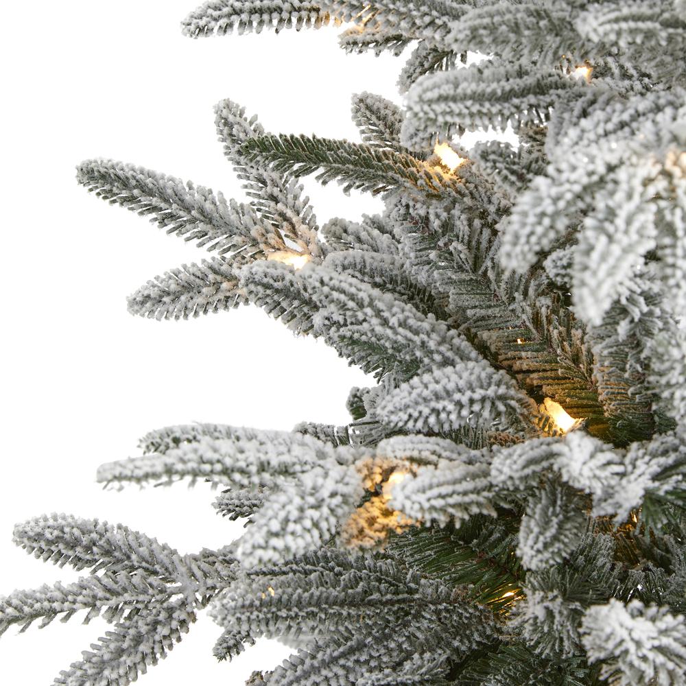 4.5ft. Flocked Manchester Spruce Artificial Christmas Tree with 100 Lights. Picture 4
