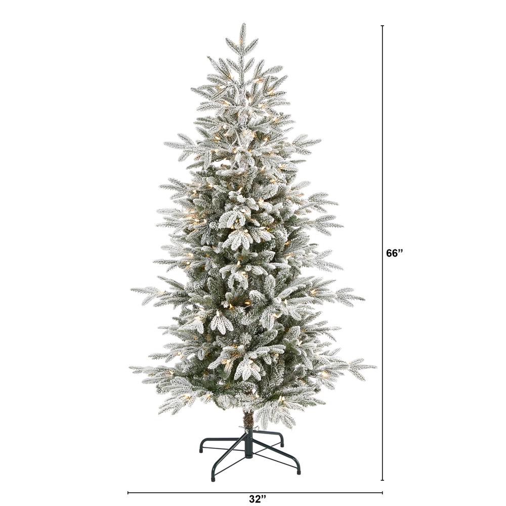 5.5ft. Flocked Manchester Spruce Artificial Christmas Tree with 200 Lights and 560 Bendable Branches. Picture 1
