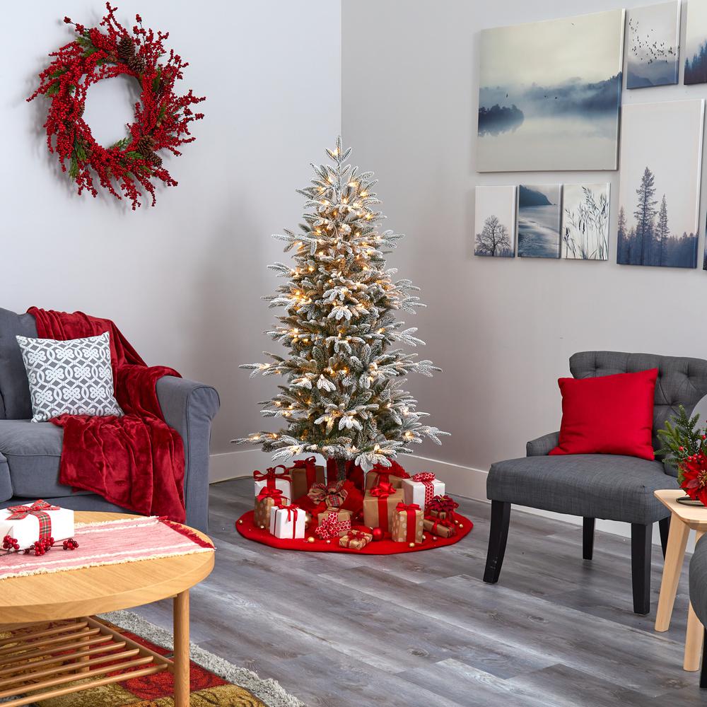 5.5ft. Flocked Manchester Spruce Artificial Christmas Tree with 200 Lights and 560 Bendable Branches. Picture 4