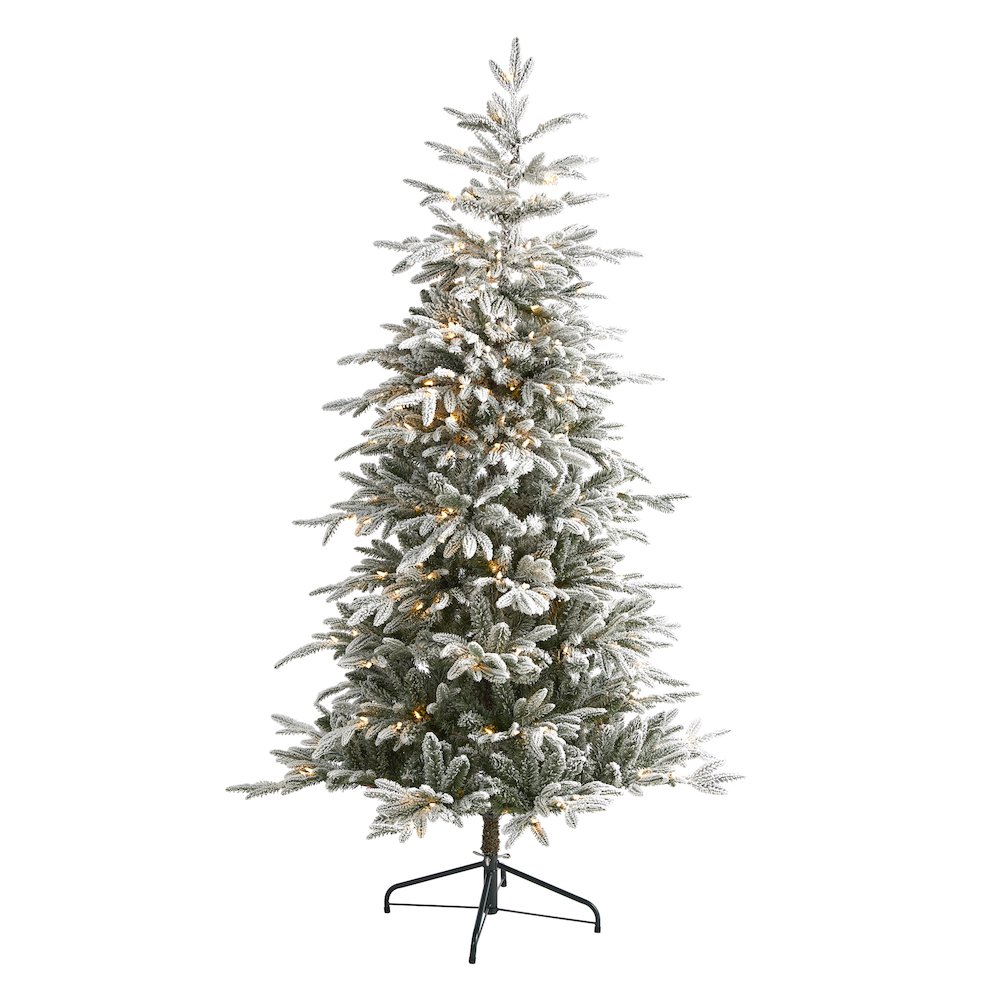 6.5ft. Flocked Manchester Spruce Artificial Christmas Tree with 300 Lights. Picture 1
