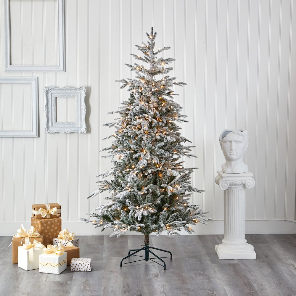 6.5ft. Flocked Manchester Spruce Artificial Christmas Tree with 300 Lights. Picture 5