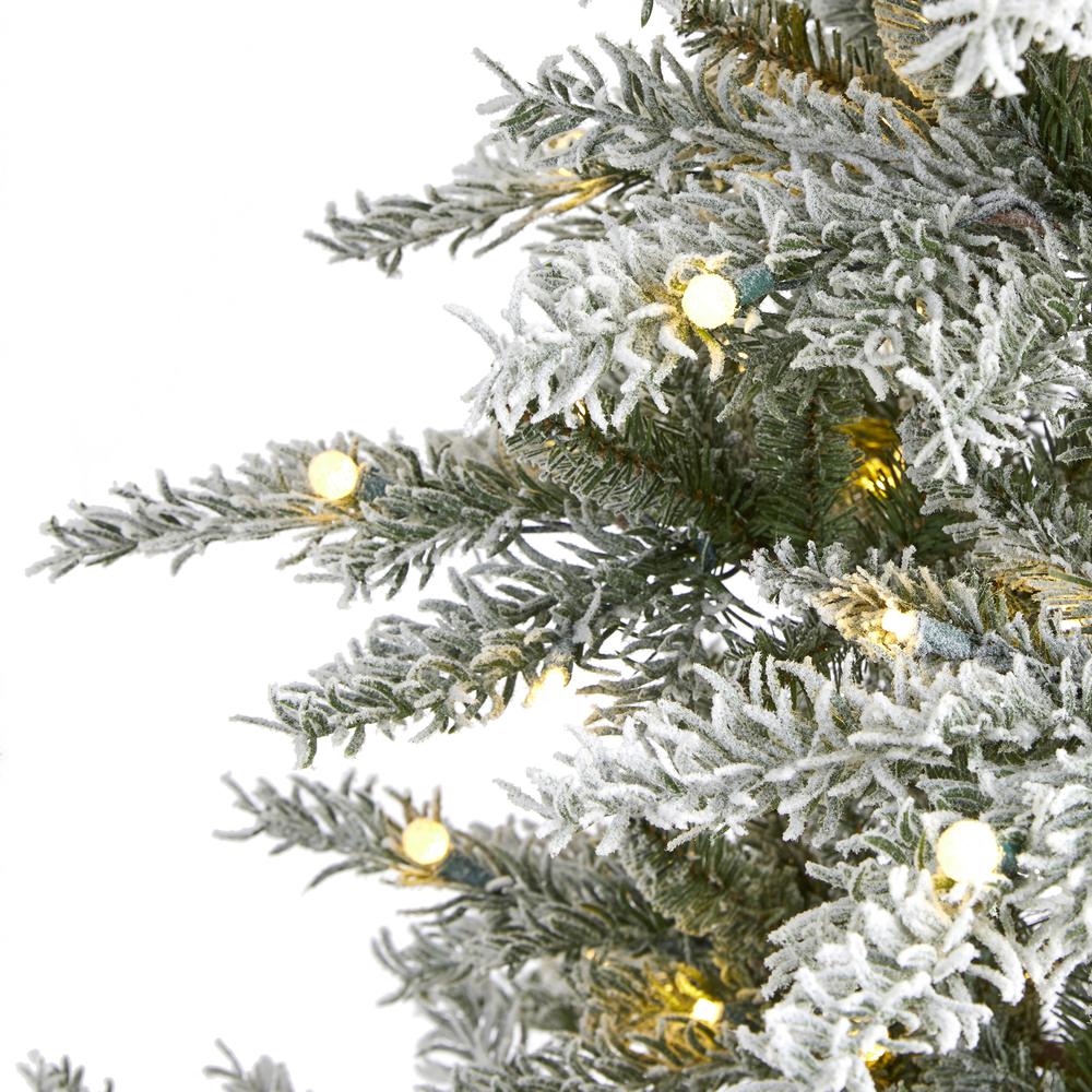 6.5ft. Slim Flocked Nova Scotia Spruce Artificial Christmas Tree with 300 Warm White LED Lights and 699 Bendable Branches. Picture 3