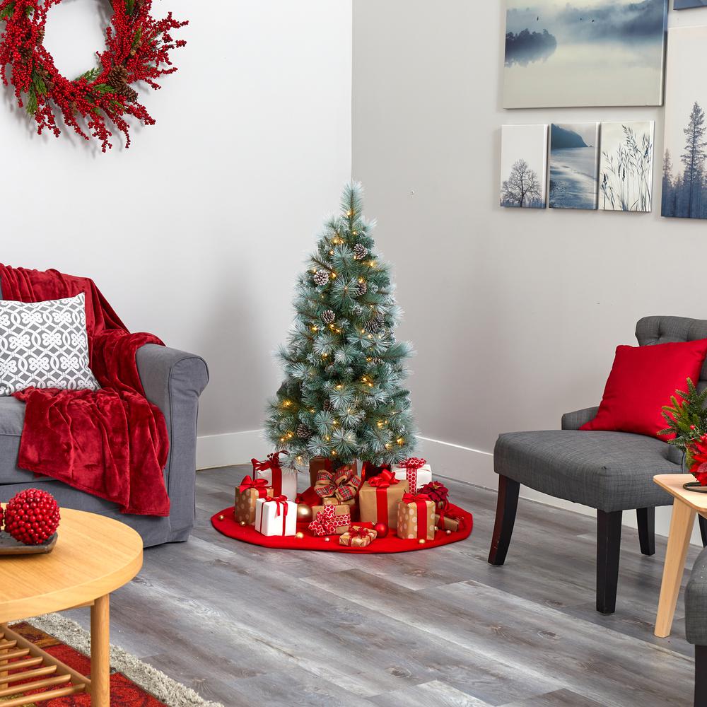 4ft. Frosted Tip British Columbia Mountain Pine Artificial Christmas Tree with 100 Clear Lights, Pine Cones and 228 Bendable Branches. Picture 5