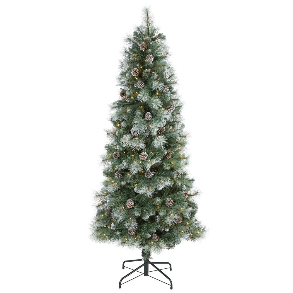 6ft. Frosted Tip British Columbia Mountain Pine Artificial Christmas Tree with 250 Clear Lights, Pine Cones and 588 Bendable Branches. Picture 6