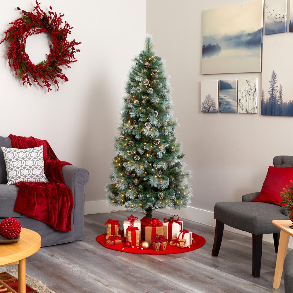 6ft. Frosted Tip British Columbia Mountain Pine Artificial Christmas Tree with 250 Clear Lights, Pine Cones and 588 Bendable Branches. Picture 4