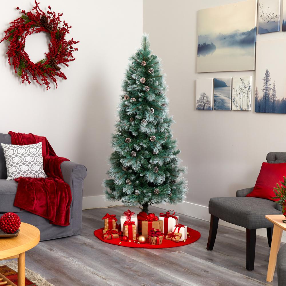 6ft. Frosted Tip British Columbia Mountain Pine Artificial Christmas Tree with 250 Clear Lights, Pine Cones and 588 Bendable Branches. Picture 7