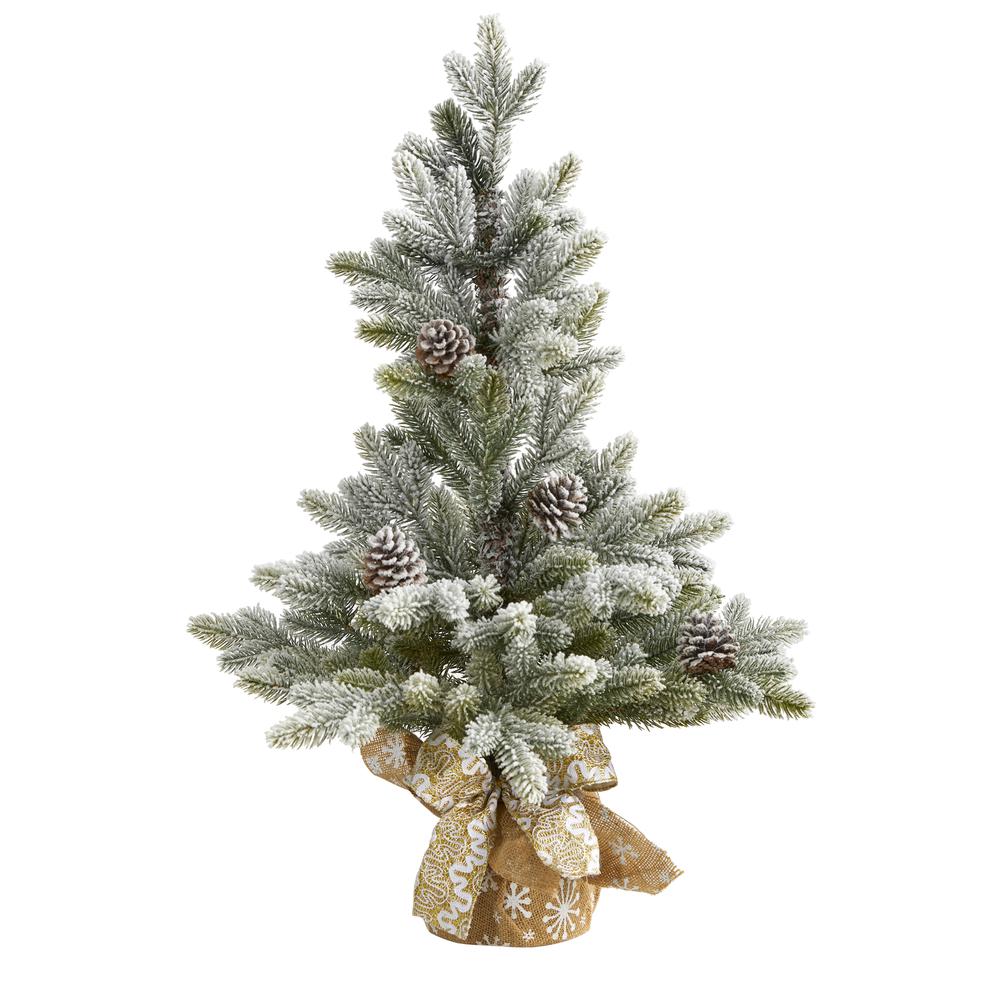 28in. Flocked Artificial Christmas Tree with Pine Cones. Picture 1