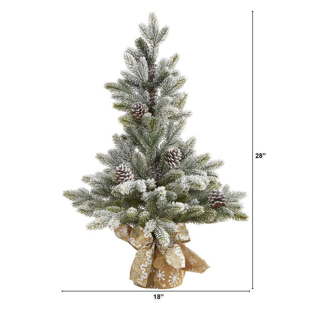 28in. Flocked Artificial Christmas Tree with Pine Cones. Picture 2