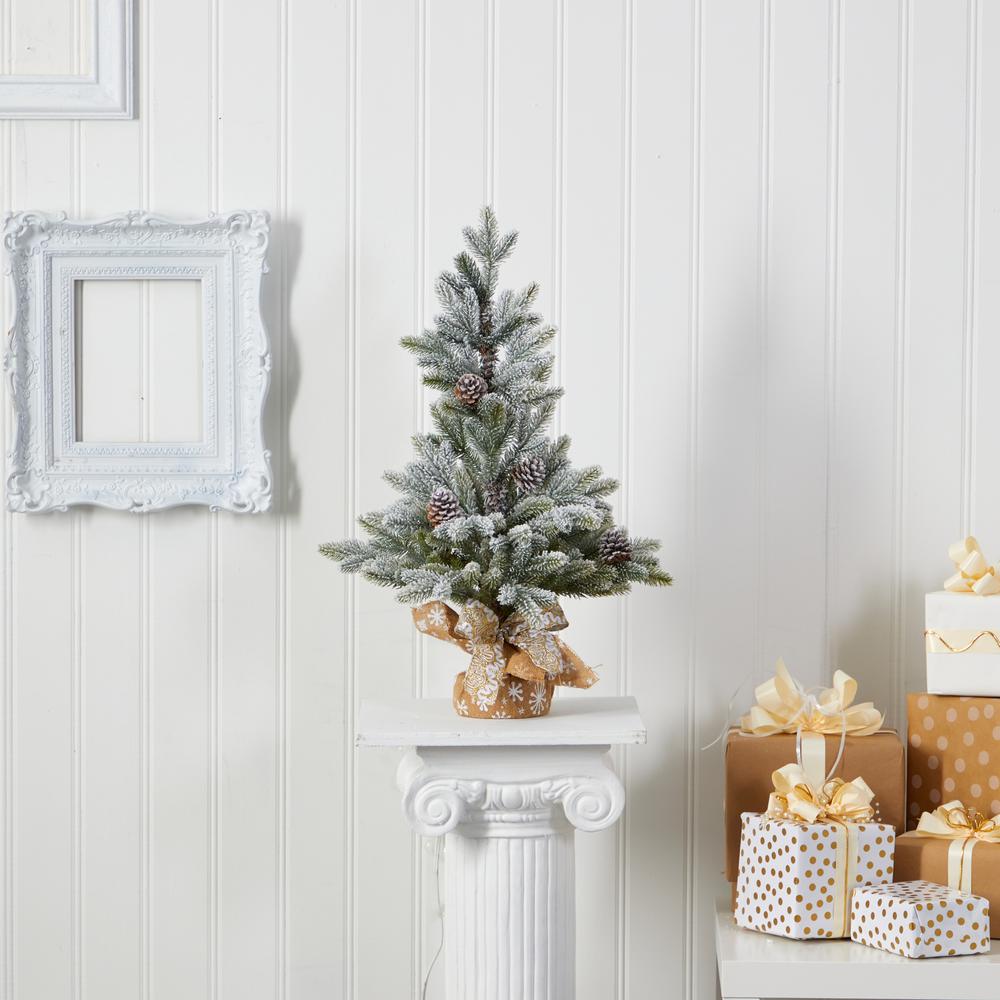 28in. Flocked Artificial Christmas Tree with Pine Cones. Picture 4