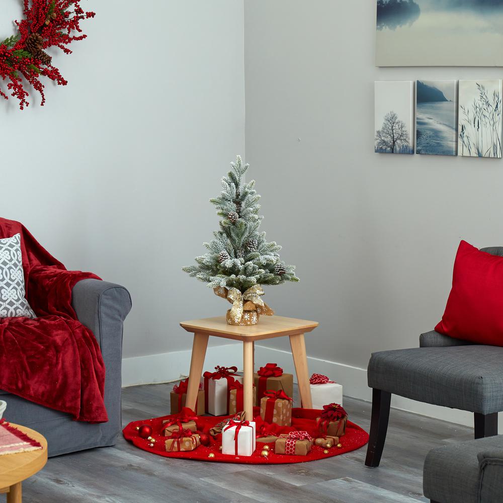 28in. Flocked Artificial Christmas Tree with Pine Cones. Picture 6