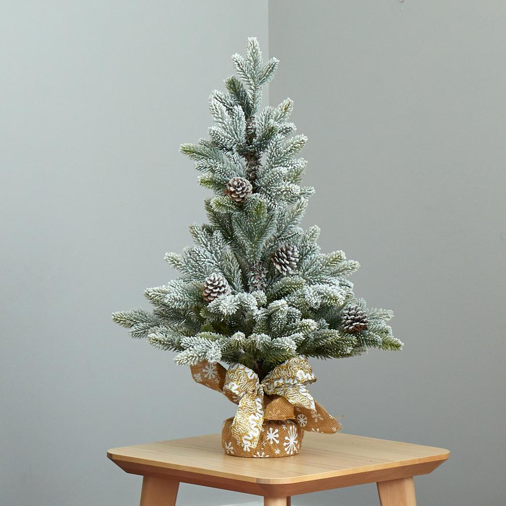 28in. Flocked Artificial Christmas Tree with Pine Cones. Picture 7