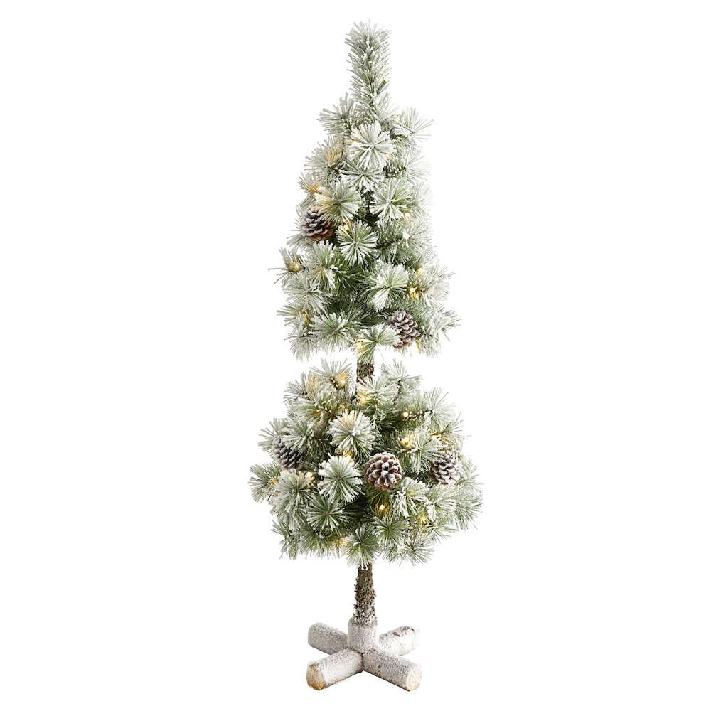 3ft. Flocked Artificial Christmas Tree Topiary with 50 Warm White LED Lights. Picture 1