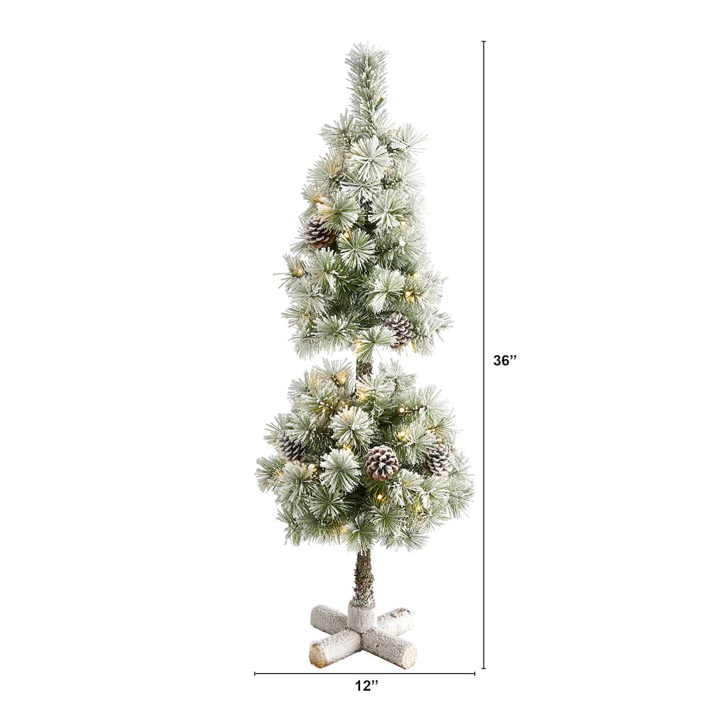 3ft. Flocked Artificial Christmas Tree Topiary with 50 Warm White LED Lights. Picture 2
