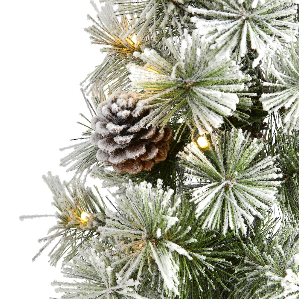 3ft. Flocked Artificial Christmas Tree Topiary with 50 Warm White LED Lights. Picture 3