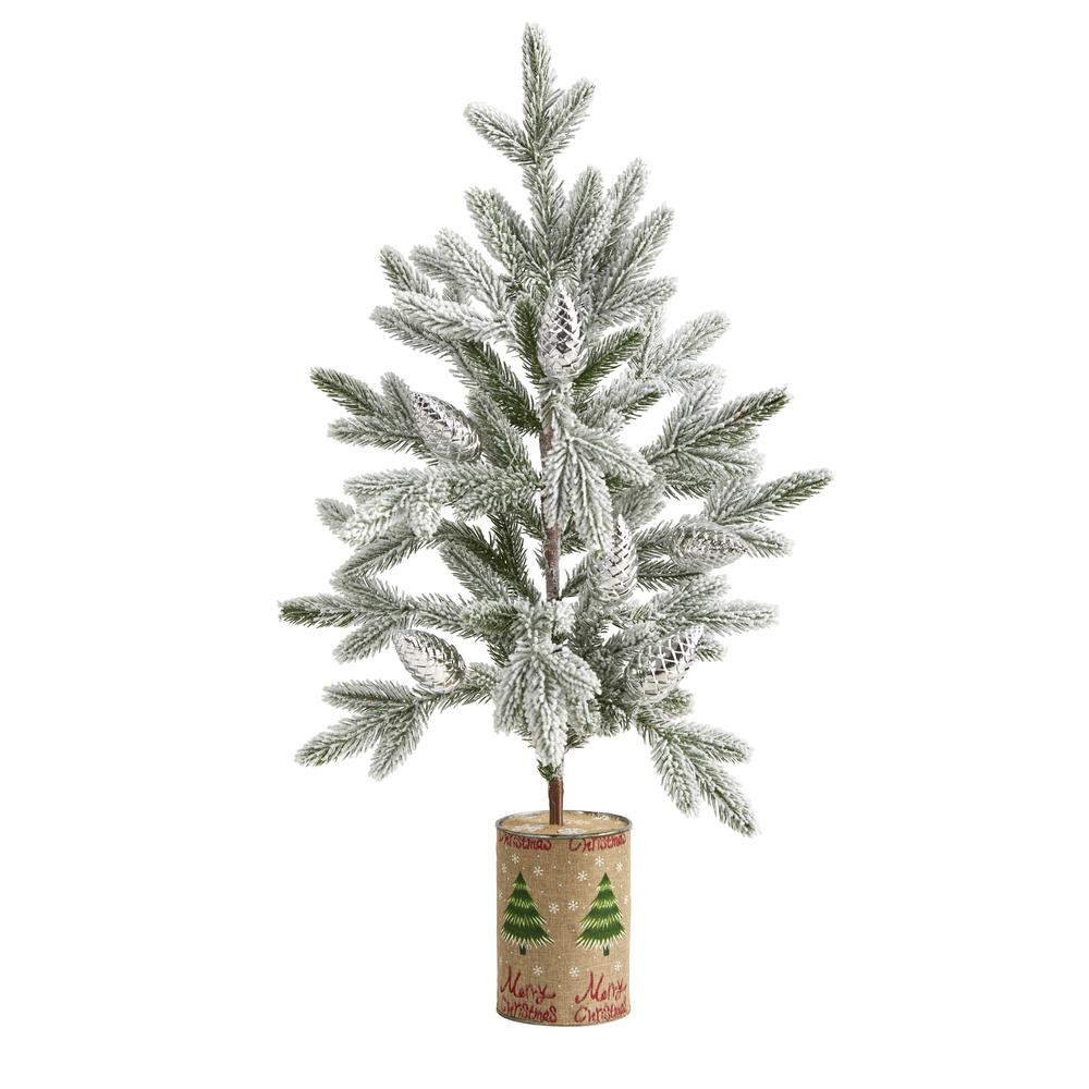 28in. Flocked Christmas Artificial Tree in Decorative Planter. Picture 1