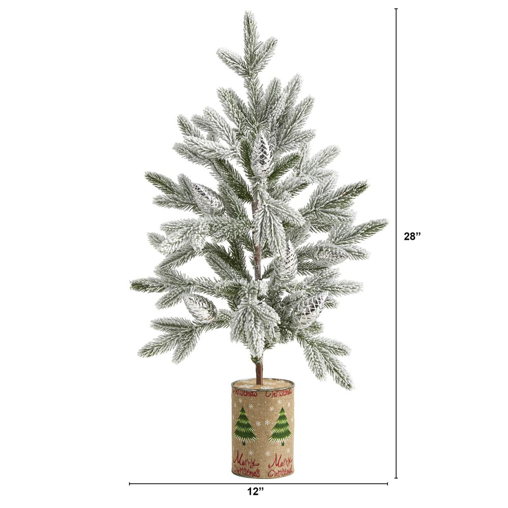 28in. Flocked Christmas Artificial Tree in Decorative Planter. Picture 2