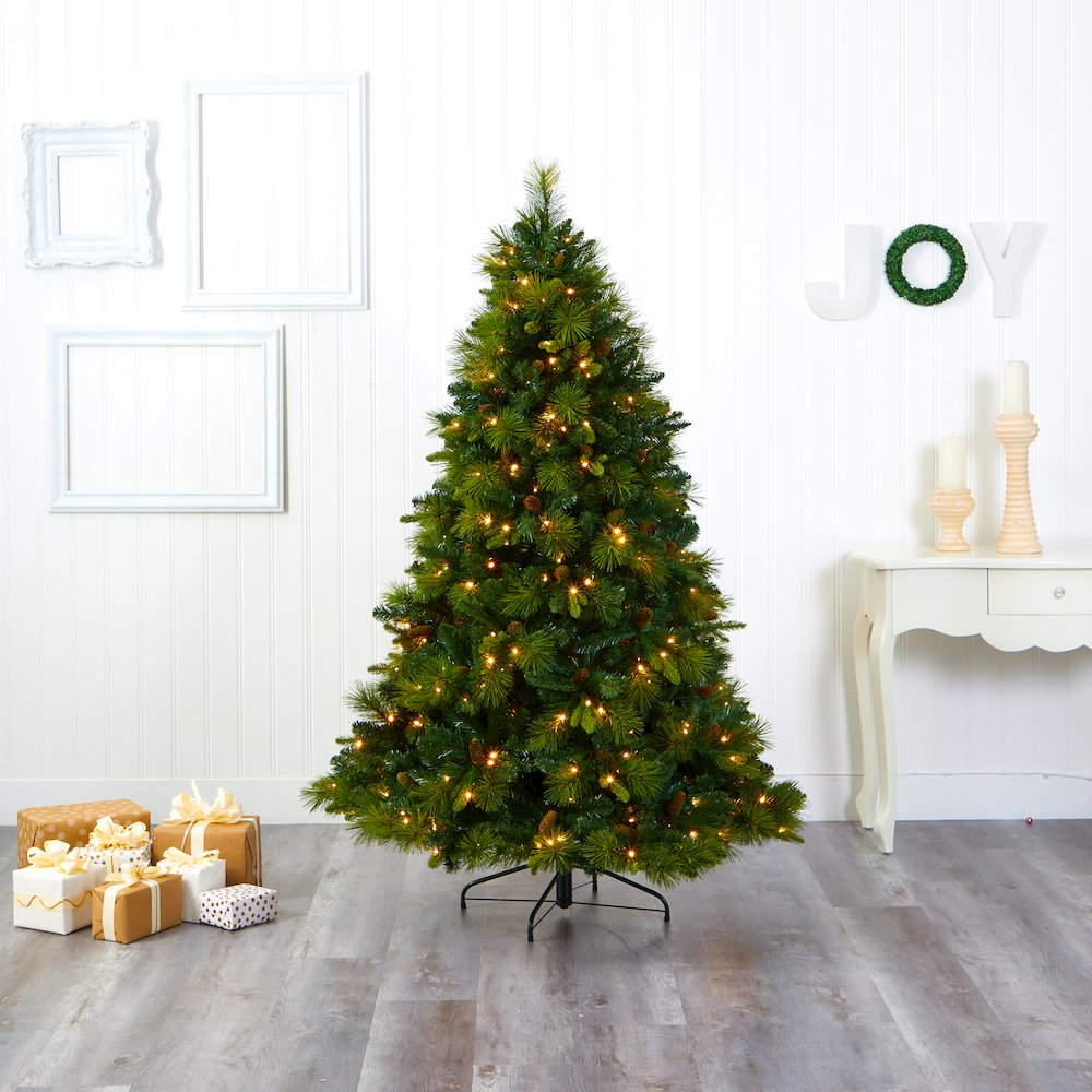 6.5ft. North Carolina Mixed Pine Christmas Tree with 350 Warm LED Lights. Picture 5