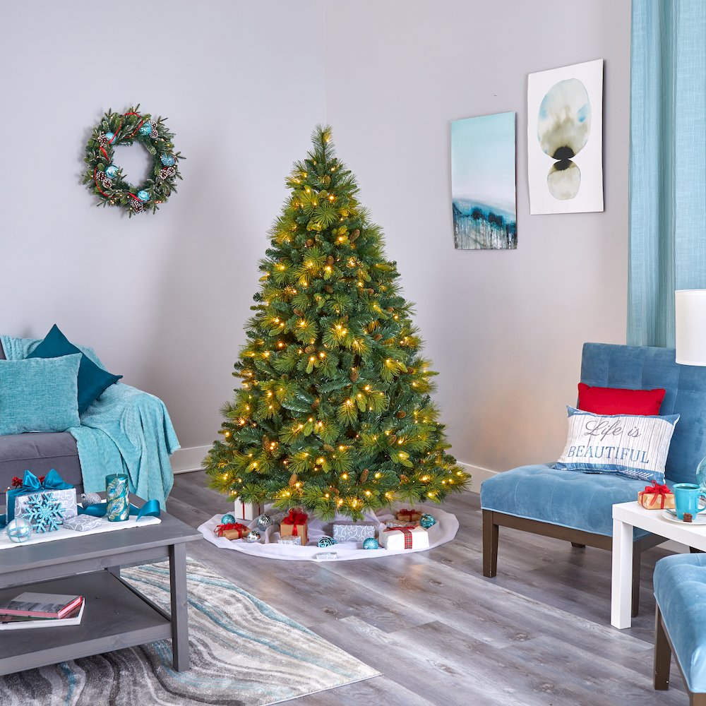 6.5ft. North Carolina Mixed Pine Christmas Tree with 350 Warm LED Lights. Picture 6