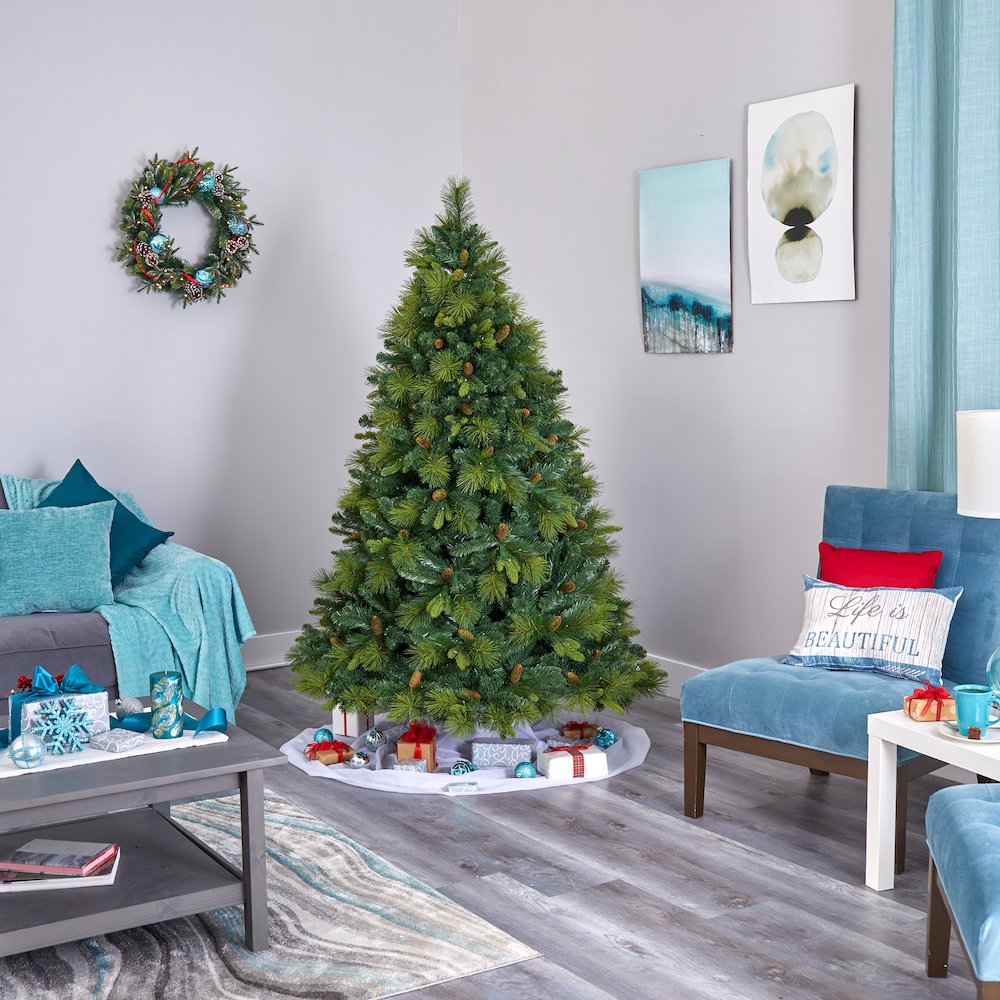 6.5ft. North Carolina Mixed Pine Christmas Tree with 350 Warm LED Lights. Picture 7