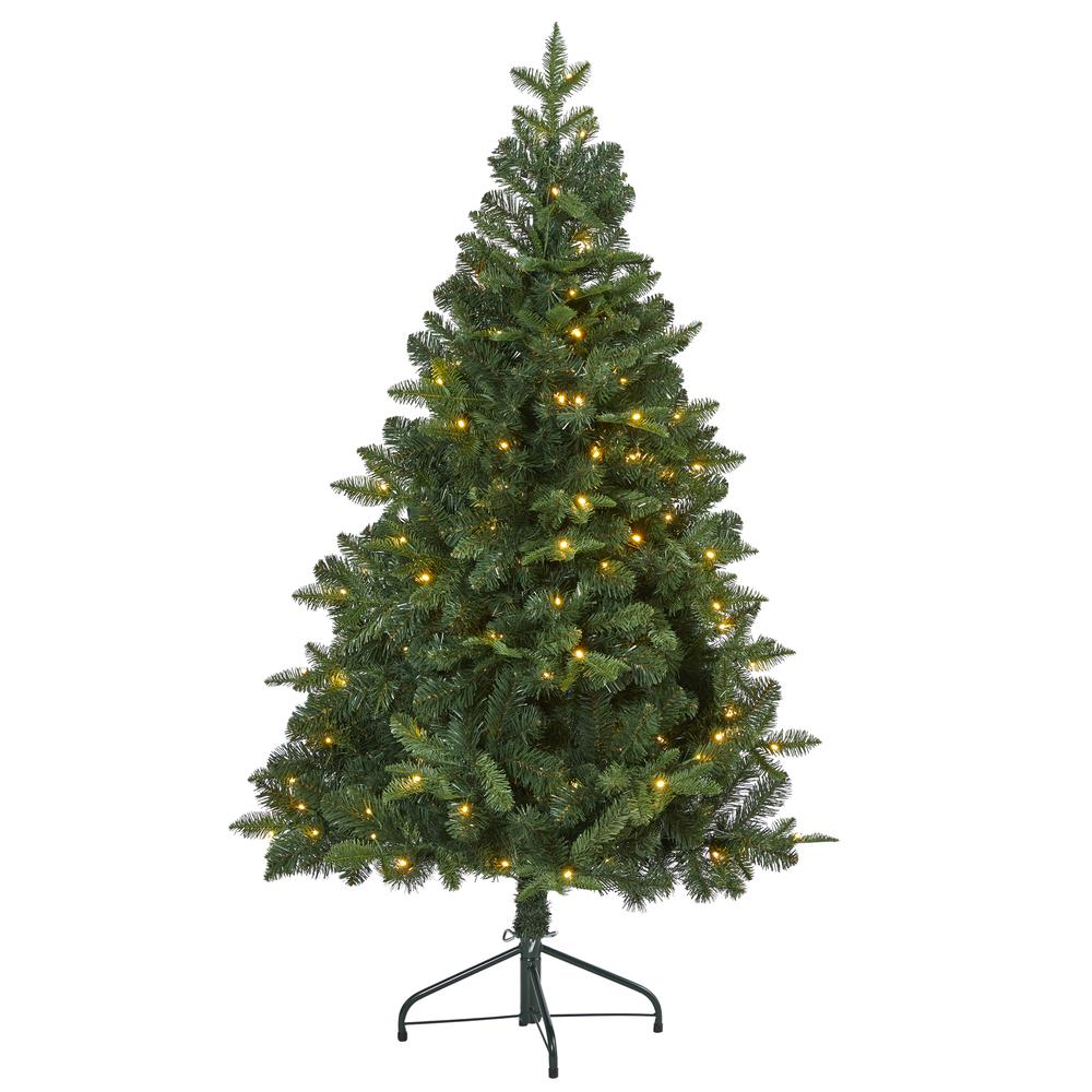 5ft. Grand Teton Spruce Flat Back Artificial Christmas Tree with 120 Clear LED Lights and 514 Bendable Branches. Picture 5