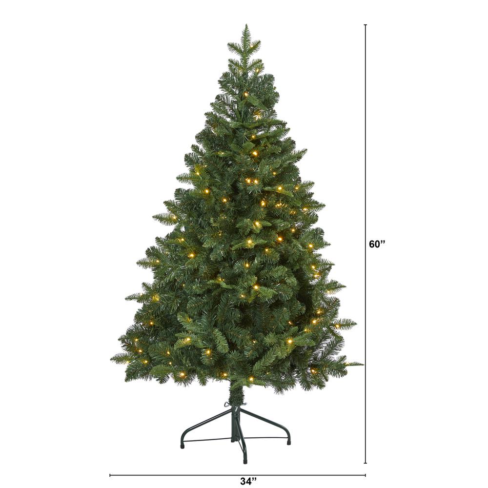 5ft. Grand Teton Spruce Flat Back Artificial Christmas Tree with 120 Clear LED Lights and 514 Bendable Branches. Picture 1