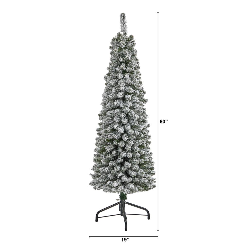5ft. Flocked Pencil Artificial Christmas Tree with 318 Bendable Branches. Picture 2