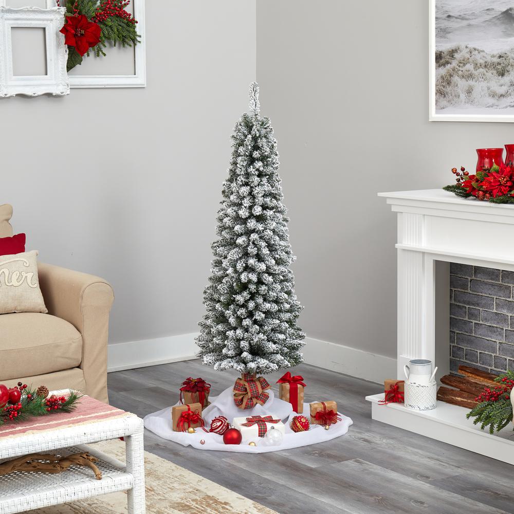 5ft. Flocked Pencil Artificial Christmas Tree with 318 Bendable Branches. Picture 6