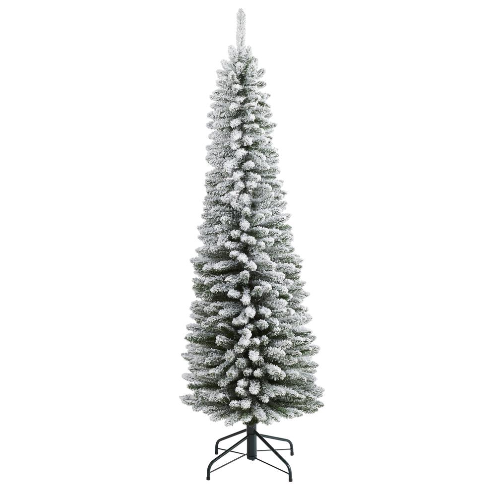 6ft. Flocked Pencil Artificial Christmas Tree with 438 Bendable Branches. Picture 1