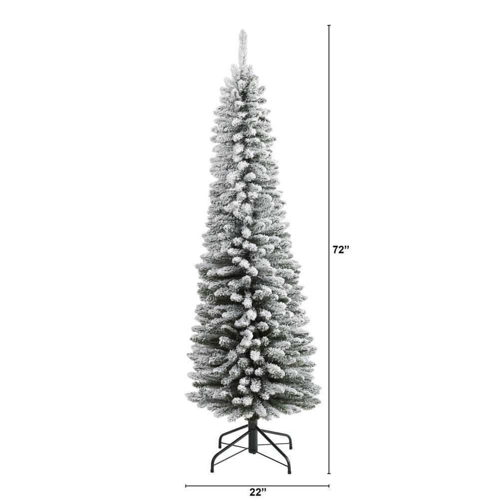 6ft. Flocked Pencil Artificial Christmas Tree with 438 Bendable Branches. Picture 2