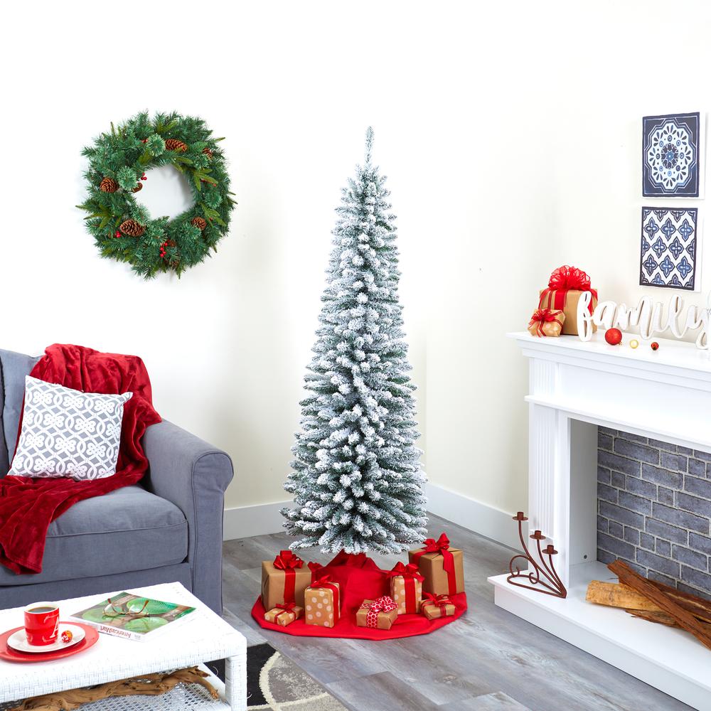 6ft. Flocked Pencil Artificial Christmas Tree with 438 Bendable Branches. Picture 6