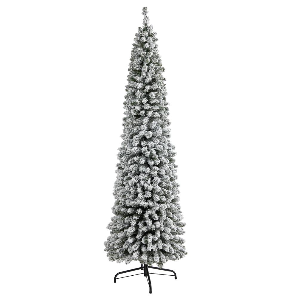 7ft. Flocked Pencil Artificial Christmas Tree with 574 Bendable Branches. Picture 1