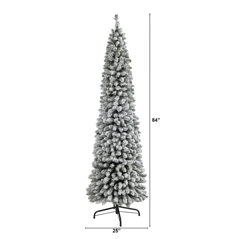 7ft. Flocked Pencil Artificial Christmas Tree with 574 Bendable Branches. Picture 2