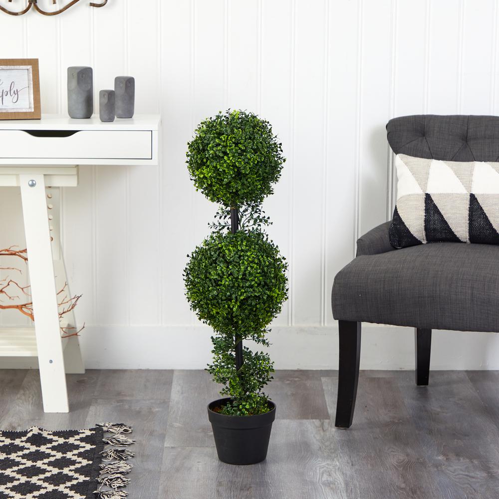 34in. Boxwood Double Ball Topiary Artificial Tree (Indoor/Outdoor). Picture 2