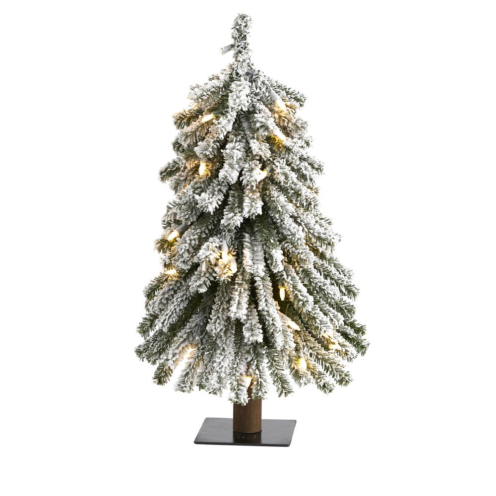 2ft. Flocked Grand Alpine Artificial Christmas Tree with 35 Clear Lights and 111 Bendable Branches on Natural Trunk. Picture 3