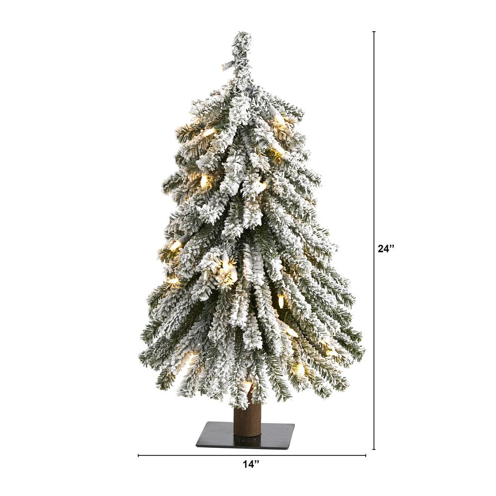 2ft. Flocked Grand Alpine Artificial Christmas Tree with 35 Clear Lights and 111 Bendable Branches on Natural Trunk. Picture 1