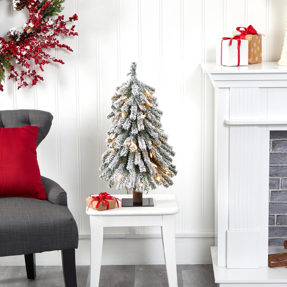 2ft. Flocked Grand Alpine Artificial Christmas Tree with 35 Clear Lights and 111 Bendable Branches on Natural Trunk. Picture 6