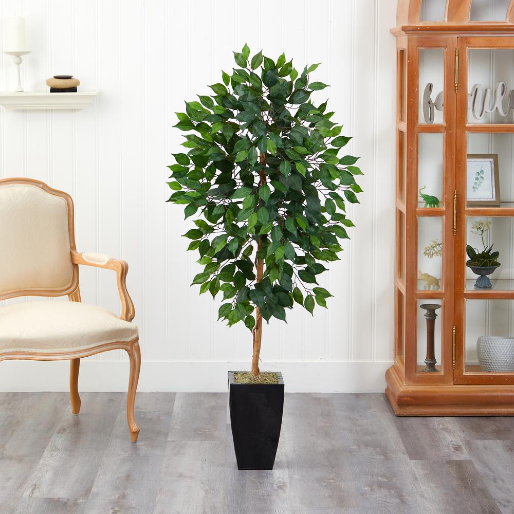 4.5ft. Ficus Artificial Tree in Black Metal Planter. Picture 3
