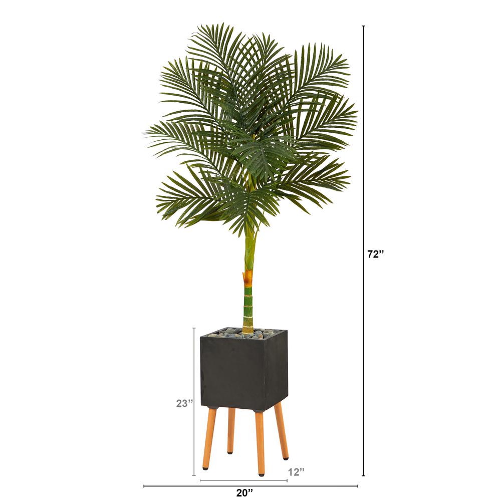6ft. Golden Cane Artificial Palm Tree in Black Planter with Stand. Picture 2